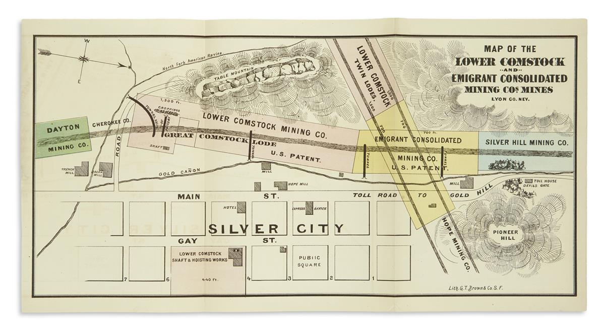 (ART.) Brown, Grafton Taylor; lithographer. Map of the Lower Comstock and Emigrant Consolidated Mining Cos. Mines, Lyon Co., Nev.